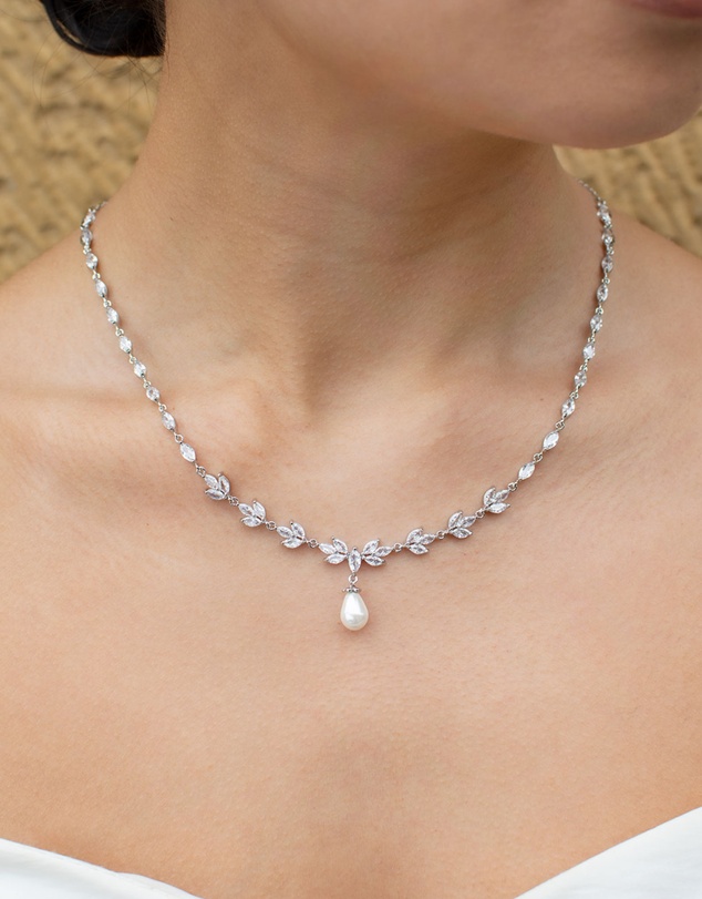 The White Collection - Liliana - Classic Silver Pearl Bridal Necklace