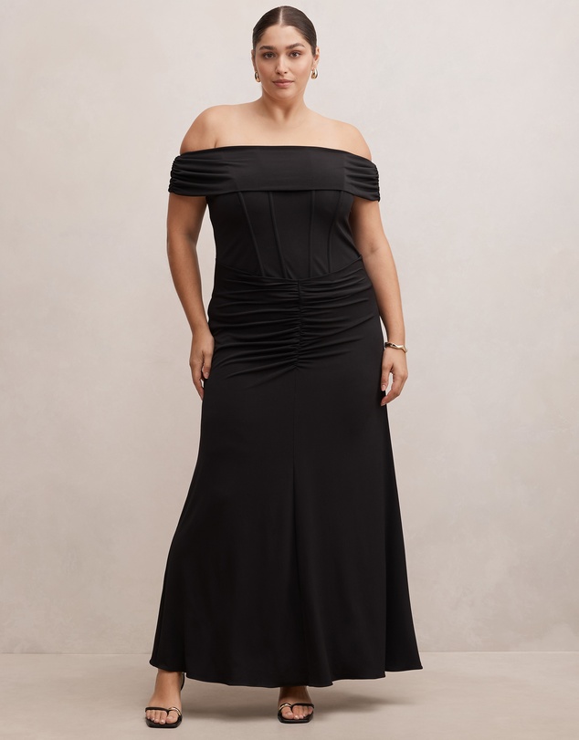 Forever New Curve - Ania Curve Ruched Bardot Maxi Dress