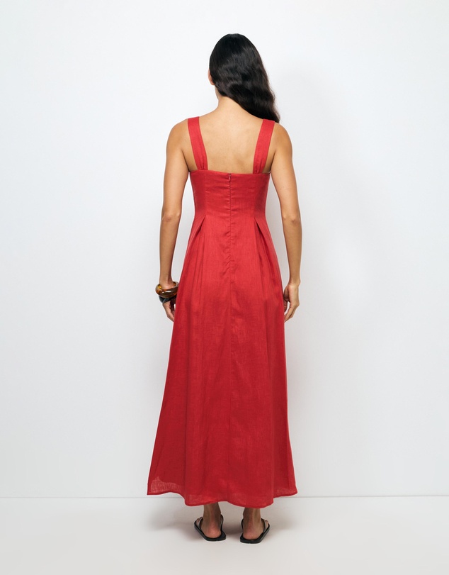 AERE - Inara Pleated Linen Midi Dress