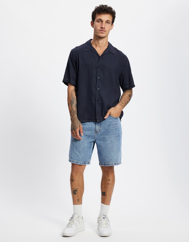 Thrills - Hemp Minimal Thrills Contrast Stitch Cropped Bowling Shirt