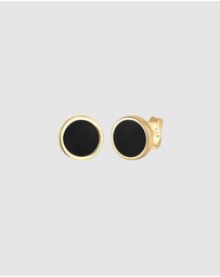 Kuzzoi - ICONIC EXCLUSIVE - Earrings Basic Circle Geo Enamel Black 925 Sterling Silver Gold Plated