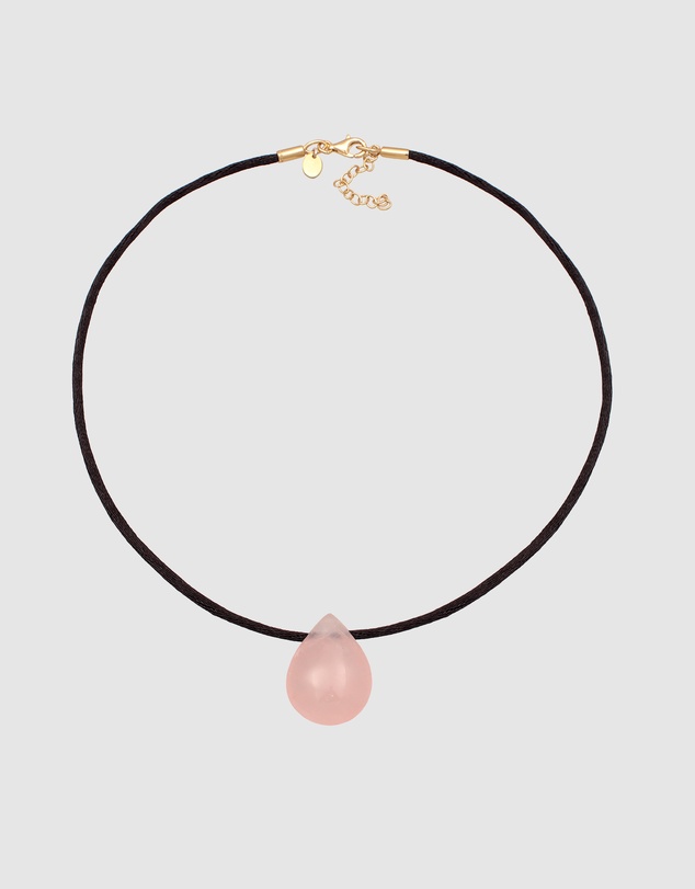 Elli Jewelry - Necklace Choker Drop Pendant Satin With Quartz Pink In 925 Sterling Silver Gold Plated