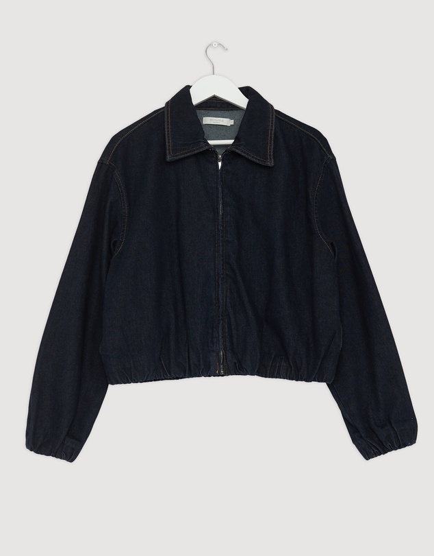 Revibe - Repaired Minima Esenciales Mara Bubble Hem Denim Bomber Jacket - AU 10