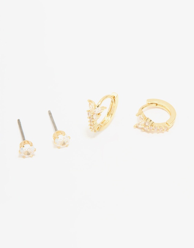 Lovisa - Gold Plated Cubic Zirconia Butterfly Huggie & Stud Earrings 2-Pack