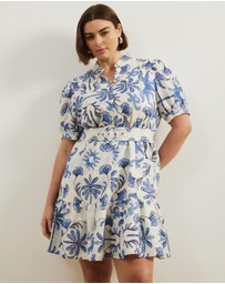 Atmos&Here Curvy - Bailey Button Front Linen Blend Mini Dress