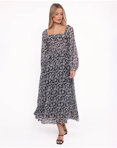 Petal & Pup - Faith Long Sleeve Maxi Dress - Black Floral