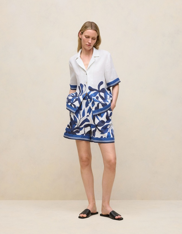 Trenery - Marea Border Stripe Linen Short in White