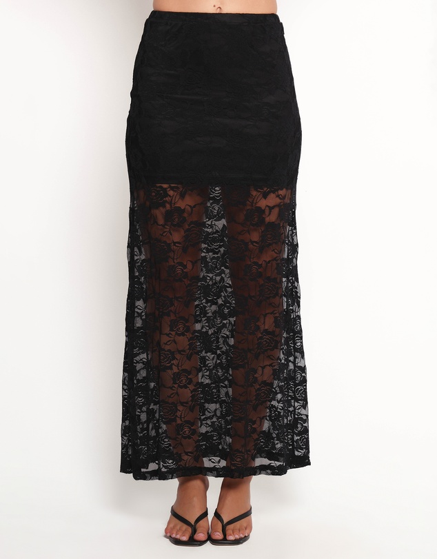 Petal & Pup - Laken Sheer Lace Maxi Skirt - Black