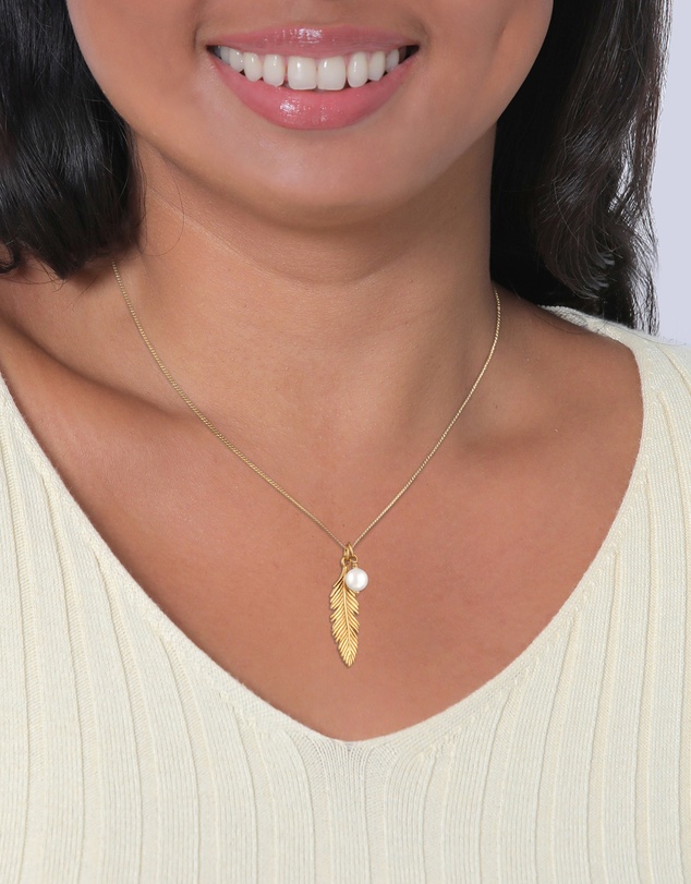 Elli Jewelry - Necklace Feather Shell Pearl 925 Sterling Silver Gold-plated