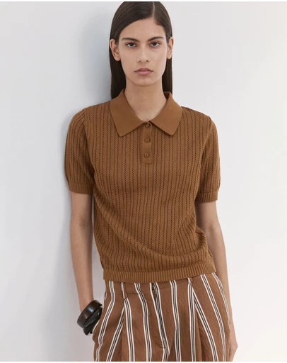 M.N.G - Openwork Knitted Polo-Neck Sweater