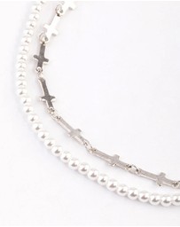 Lovisa - Silver Multi Cross Pearl Choker Pack