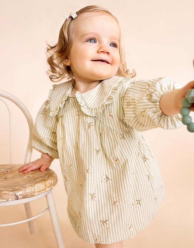 Fox & Finch - Orchard Bloom Emb. Stripe Overlay Dress - Babies