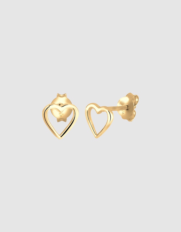 Elli Jewelry - Heart Stud Earrings in Gold-Plated 925 Silver