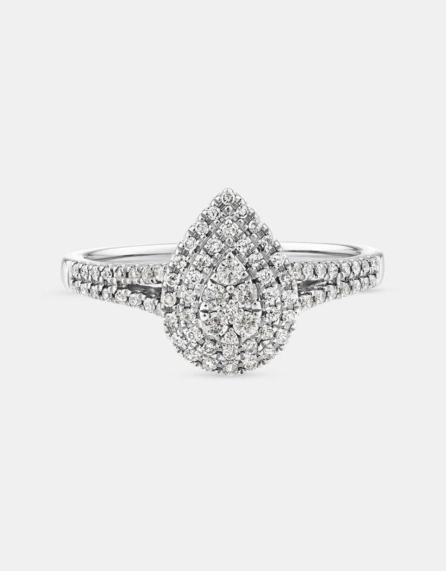 Michael Hill - 0.30 Carat TW Pear Cluster Halo Diamond Ring in 10kt White Gold