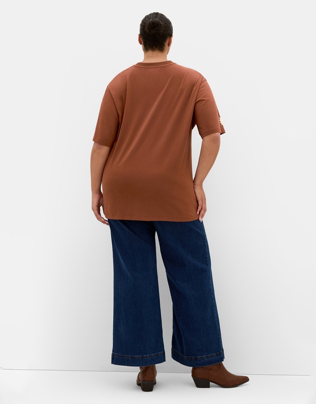 City Chic - Plus size Indigo Cactus Oversized Cotton Tee - tobacco