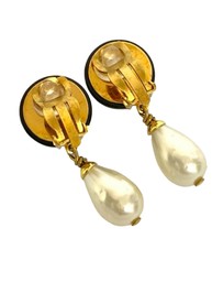 Pre-Loved by Azura Reborn - Pre-Loved CC Gold Plated Resin and Faux Pearl Drop Clip On Earrings
