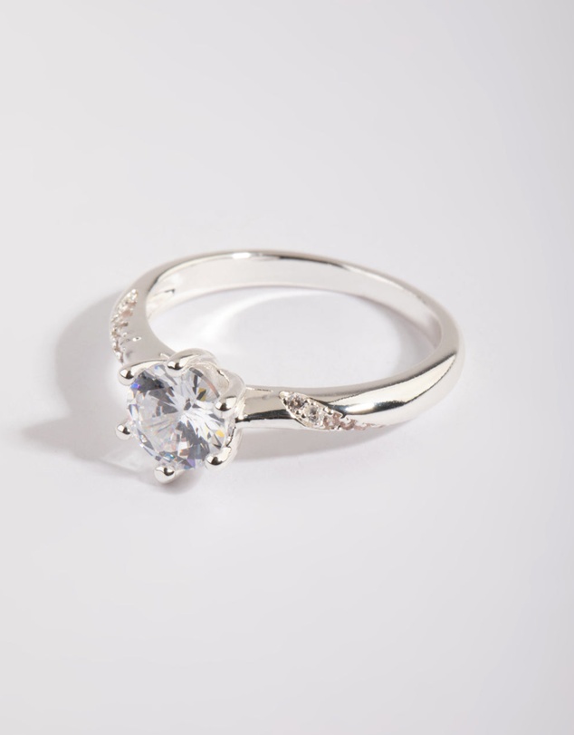 Lovisa - Silver Plated Twisted Ring with Cubic Zirconia