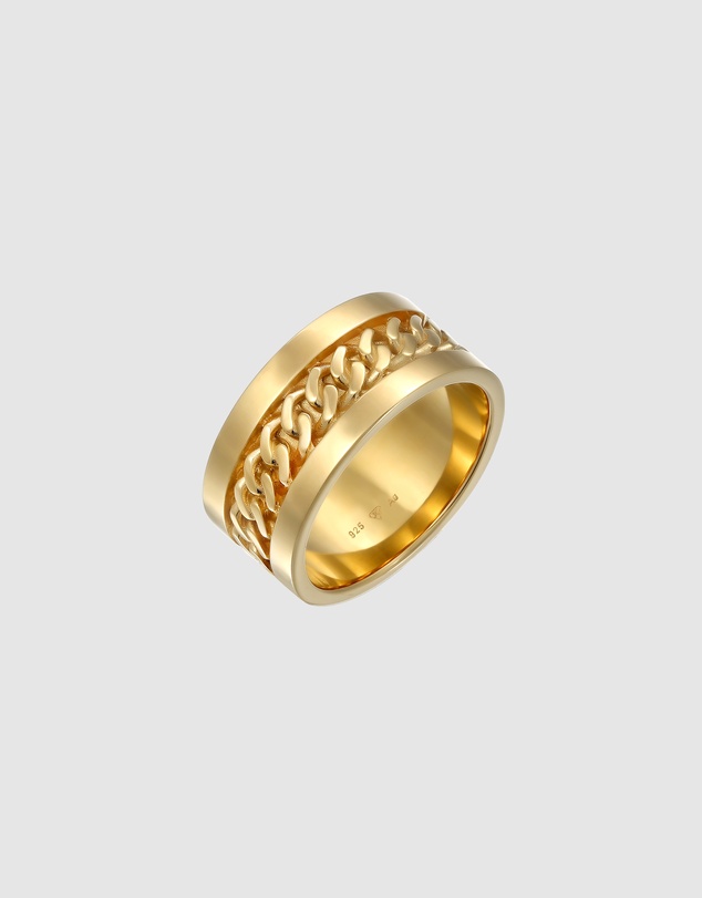 Elli Jewelry - Wide Chain Band Ring in Gold-Plated 925 Silver