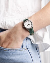 Maxum - Sydney - White Dial, Silver Tone Case & Green Leather Band