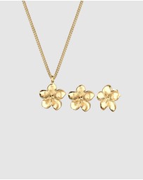 Elli Jewelry - Jewelry Set Frangipani Flower Pendant Set Stud Earrings in 925 Sterling Silver Gold Plated