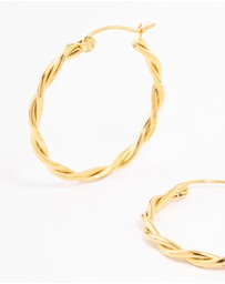 Lovisa - Waterproof Gold Plated Stainless Steel Medium Thin Twisted Hoop Earrings