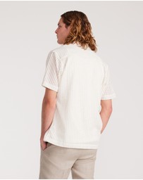 Calibre - Striped Open Knit Short Sleeve Shirt Natural