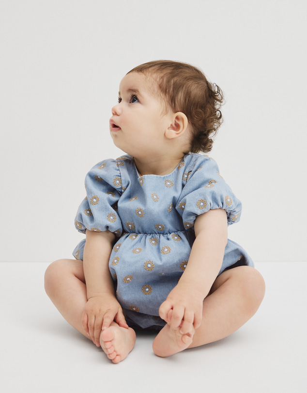 Country Road - Short Sleeve Chambray Embroidered Romper