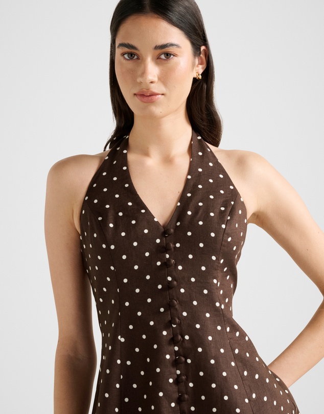 Forever New - Ina Button Front Halter Neck Linen Mini Dress
