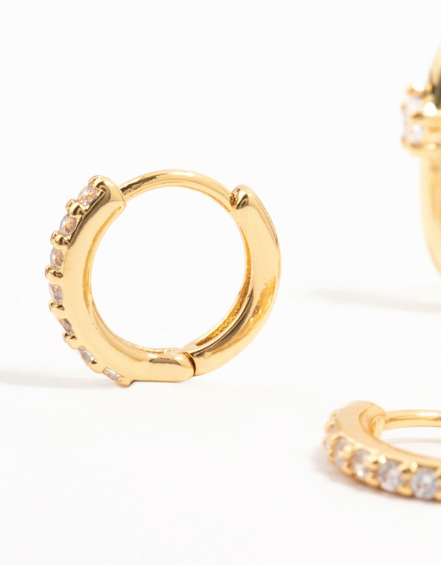 Lovisa - Gold Plated Brass Rope & Pave Cubic Zirconia Hoop Earrings 3-Pack