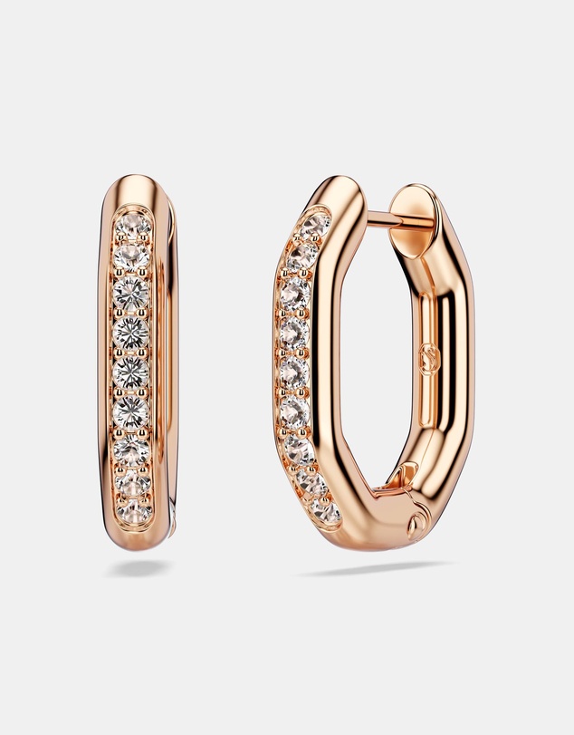 Swarovski - Dextera hoop earrings, Octagon shape, Round cut, Small, White, Rose gold-tone plated