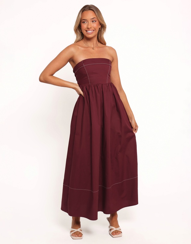 Petal & Pup - Lyanna Strapless Midi Dress - Cherry