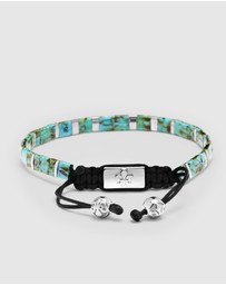 Nialaya Jewellery - Men's Bracelet with Marbled Turquoise And Silver Miyuki Tila Beads