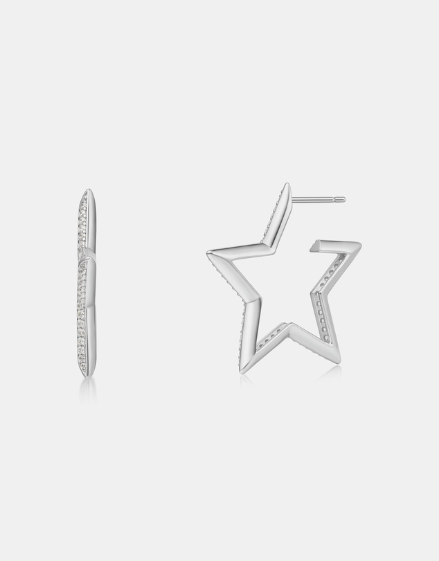 Ania Haie - Silver Large Star-Shaped Pave Hoop Earrings