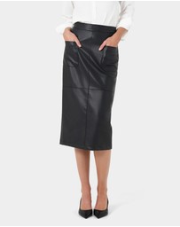 Forcast - Vera Faux Leather Midi Skirt