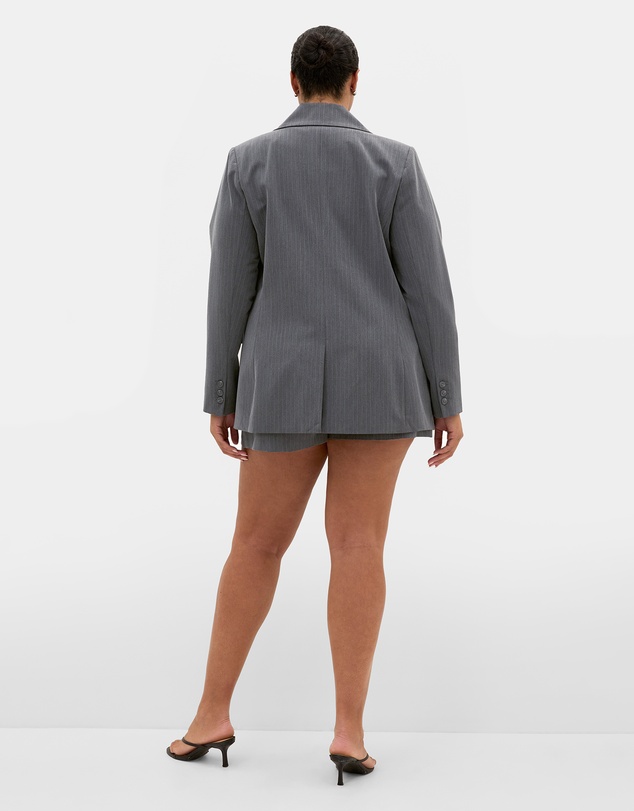 City Chic - Plus size Cora Blue Stripe Blazer - grey