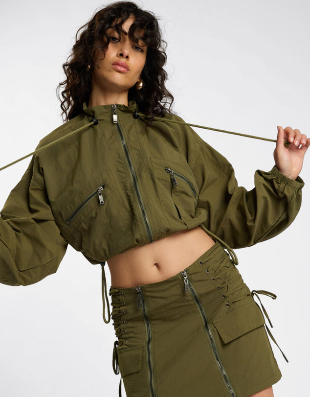 ONE TEASPOON - Drift Cropped Bubble Hem Jacket - Khaki