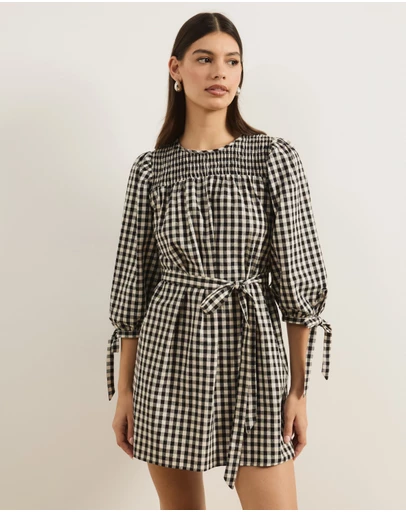 Atmos&Here - Hana Gingham Mini Dress With Tie Waist