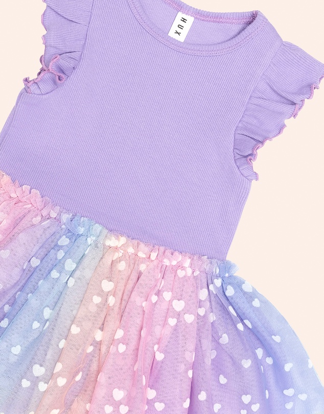 Huxbaby - Purple Short Sleeve Rib Dress - Babies-Teens