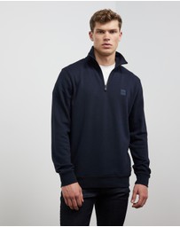 BOSS - Cotton-Terry Zip Neck Sweatshirt With Logo Patch