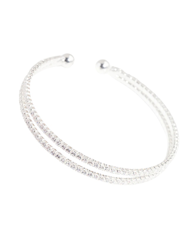 Lovisa - Silver Cubic Zirconia 2 Row Cuff Bracelet