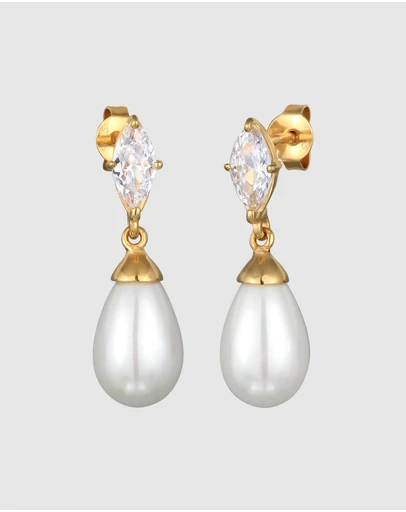 Elli Jewelry - Shell Pearl Zirconia Drop Earrings in Gold-Plated 925 Silver
