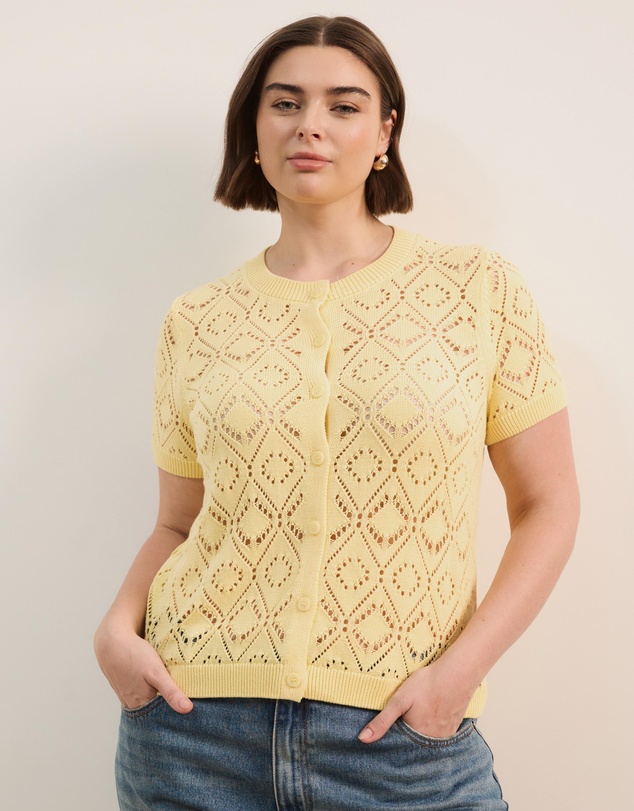 Atmos&Here Curvy - Hani Short Sleeve Open Knit Cardigan
