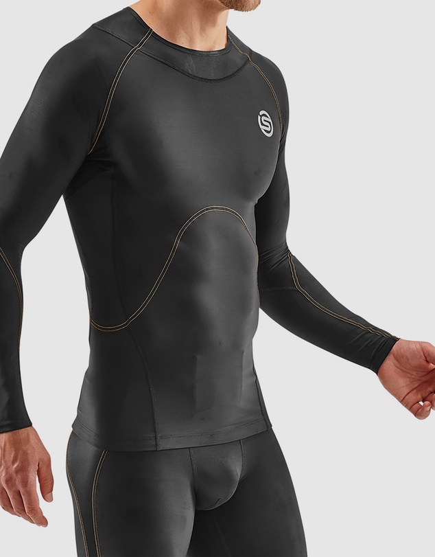 SKINS - SKINS Compression Men's Series-3 Clothing 400 Long Sleeve Top Black/Yellow