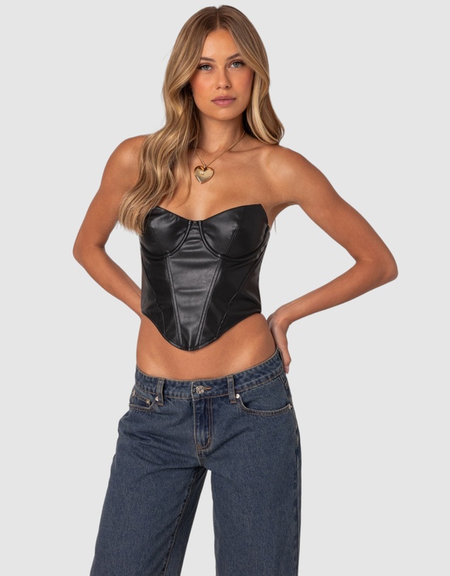 EDIKTED - Aberdeen Faux Leather Cupped Corset