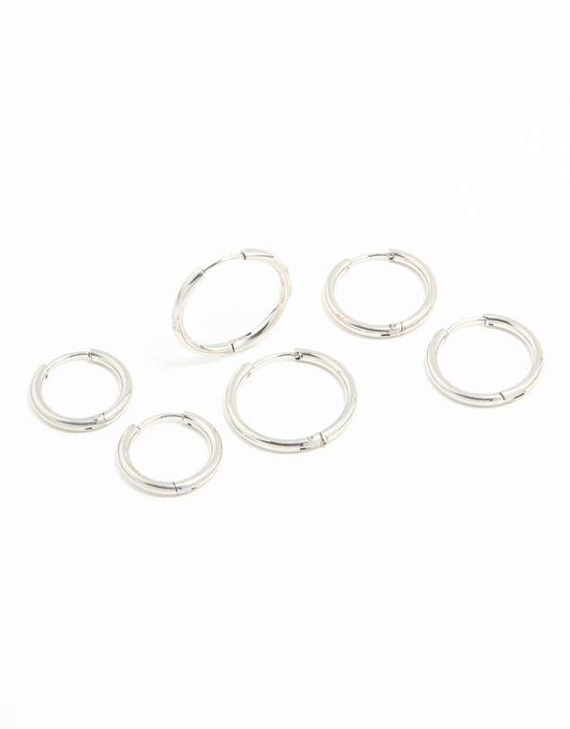 Lovisa - Waterproof Stainless Steel Thin Hoop Earrings 3-Pack