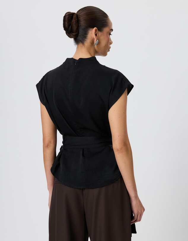 Tussah - Violet Drape Tie Detail Satin Top