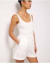 AERE - Mariella Crochet Trim Linen Shorts