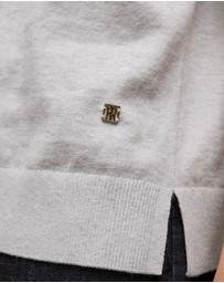 Trenery - Cotton Cashmere Half Sleeve Polo in Grey Marle