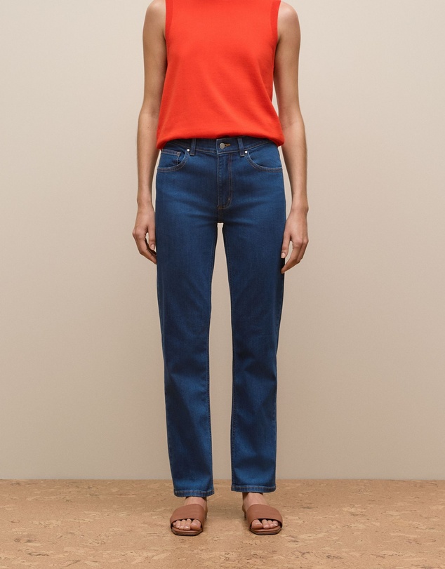 Trenery - Mid Rise Straight Leg Jean in Mid Blue Denim