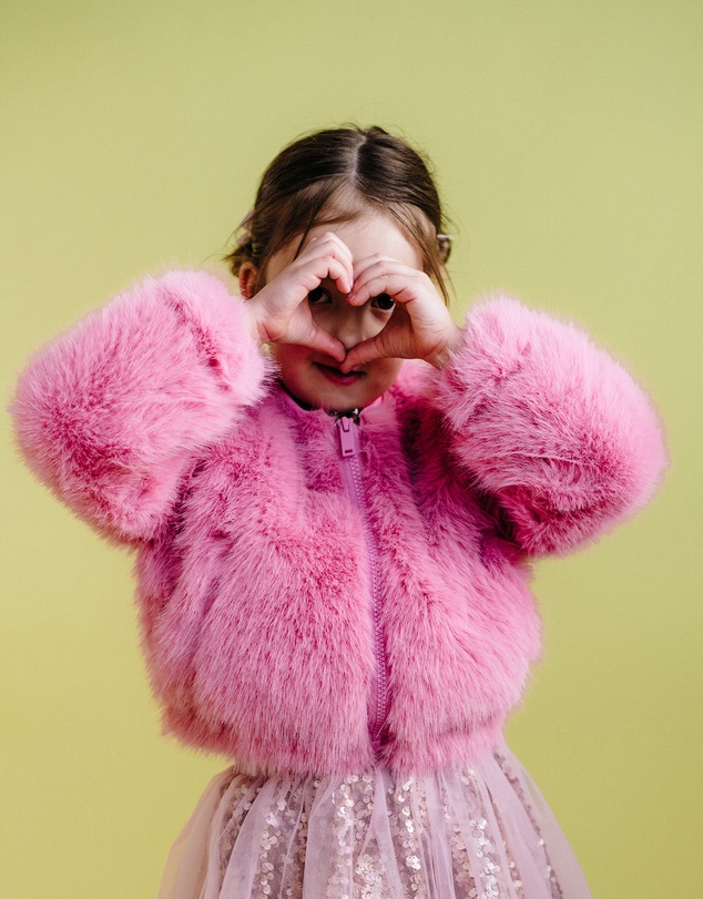 Rock Your Kid - Faux Fur Bomber Jacket In Dusty Pink